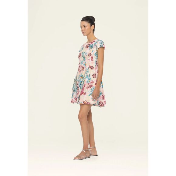 NWT AGUA by Agua Bendita Pupe Prado Floral Applique 100% Linen Mini Dress Size M - Picture 4 of 16